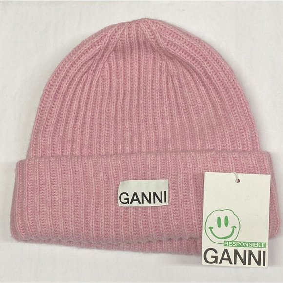 Ganni Accessories - Ganni Hat Women's Rib Knit Beanie, Pink, Recyclabled Wool One Size New NWT